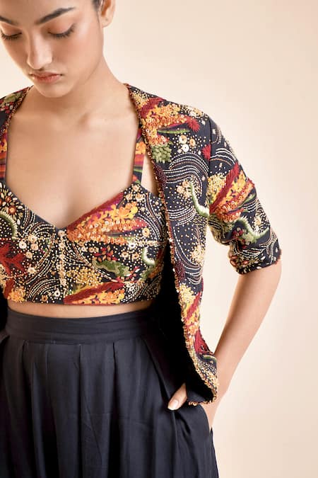 Buy Til Black Cotton Sequins, Embroidery Open Neck Nero Jacket Online at Aza Fashions Buy_Til_Black Cotton Sequins, Embroidery Open Neck Nero Jacket _Online_at_Aza_Fashions