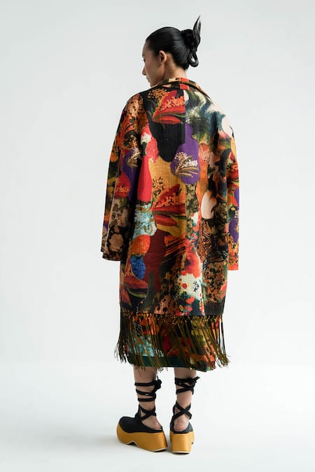 Shop_Til_Multi Color Cotton Fringe Collared Pachi Patchwork Overlay _at_Aza_Fashions