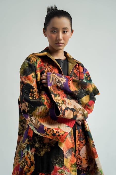 Til_Multi Color Cotton Fringe Collared Pachi Patchwork Overlay _Online_at_Aza_Fashions
