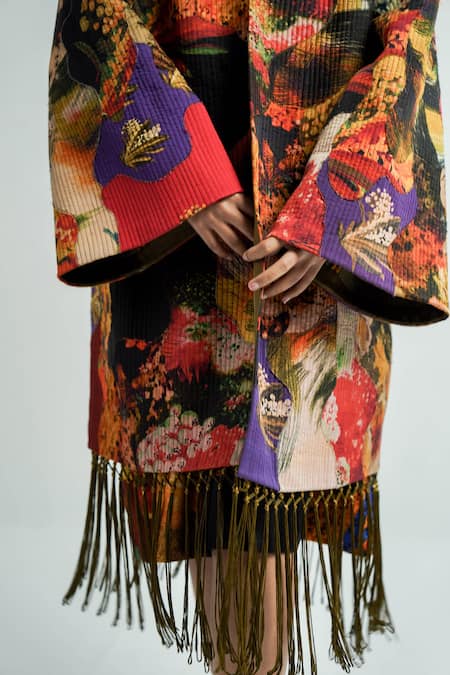 Buy_Til_Multi Color Cotton Fringe Collared Pachi Patchwork Overlay _Online_at_Aza_Fashions
