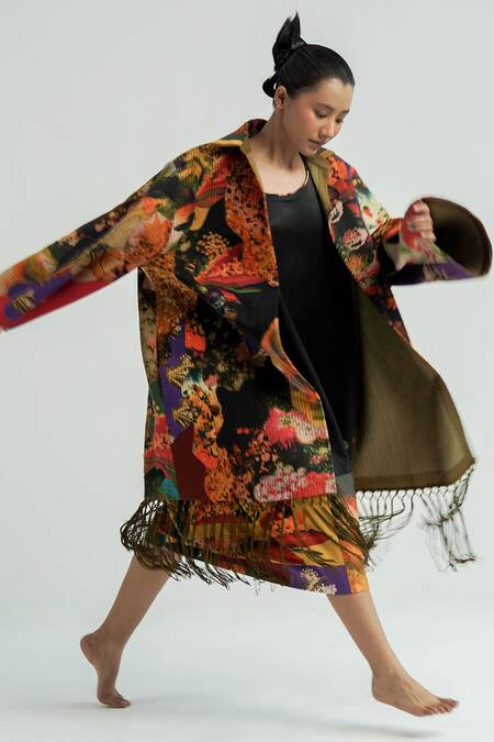Shop_Til_Multi Color Cotton Fringe Collared Pachi Patchwork Overlay _Online_at_Aza_Fashions