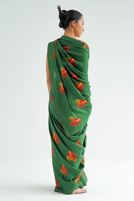 Til Firefly Abstract Print Pre-Draped Saree Set 