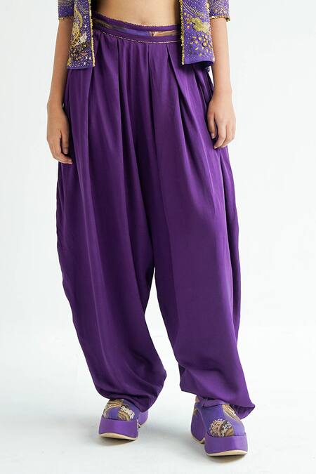 Til_Purple Cotton Amethyst Pleated Trousers _Online_at_Aza_Fashions