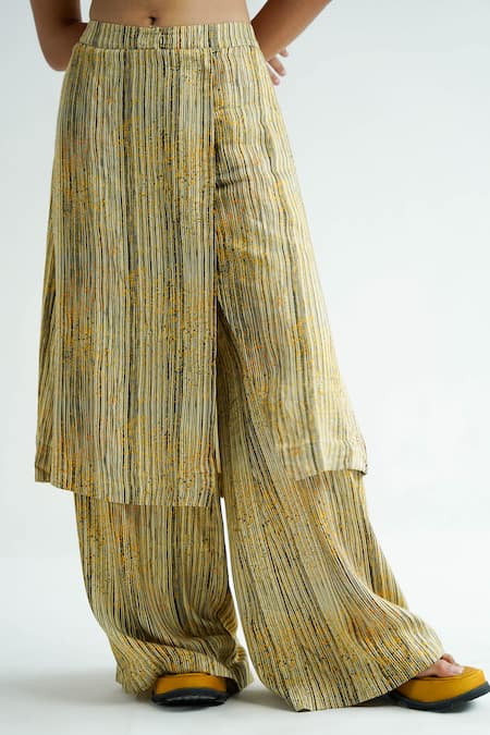 Shop Til Yellow Cotton Stripe Freckle Draped Pant at Aza Fashions Shop_Til_Yellow Cotton Stripe Freckle Draped Pant _at_Aza_Fashions
