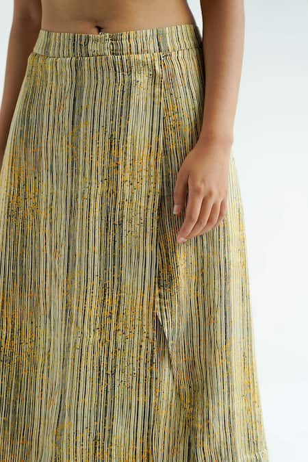 Til Yellow Cotton Stripe Freckle Draped Pant Online at Aza Fashions Til_Yellow Cotton Stripe Freckle Draped Pant _Online_at_Aza_Fashions