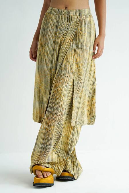 Buy Til Yellow Cotton Stripe Freckle Draped Pant Online at Aza Fashions Buy_Til_Yellow Cotton Stripe Freckle Draped Pant _Online_at_Aza_Fashions