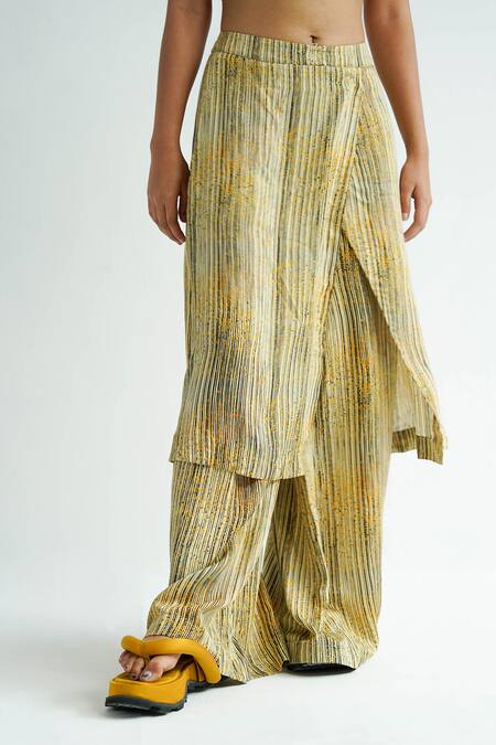 Shop Til Yellow Cotton Stripe Freckle Draped Pant Online at Aza Fashions Shop_Til_Yellow Cotton Stripe Freckle Draped Pant _Online_at_Aza_Fashions