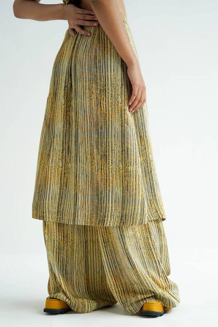 Til Yellow Cotton Stripe Freckle Draped Pant at Aza Fashions Til_Yellow Cotton Stripe Freckle Draped Pant _at_Aza_Fashions