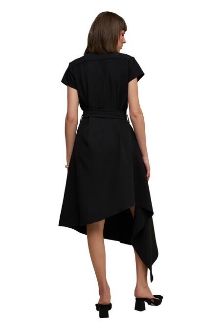 Shop House Of Zeniaa Black Crepe Stones, Tassels Collared Miss Fallon Embellished Dress Online at Aza Fashions Shop_House Of Zeniaa_Black Crepe Stones, Tassels Collared Miss Fallon Embellished Dress_Online_at_Aza_Fashions