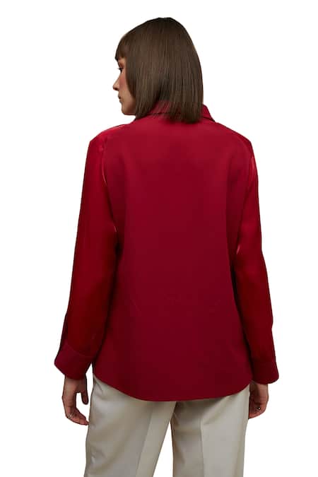 Shop House Of Zeniaa Red Crepe Studs Collared Iris Placement Embellished Shirt Online at Aza Fashions Shop_House Of Zeniaa_Red Crepe Studs Collared Iris Placement Embellished Shirt_Online_at_Aza_Fashions