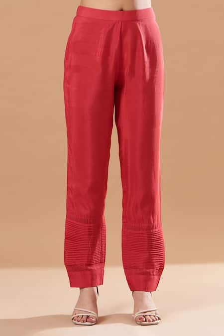 Shop Blue Lotus Design Red Cotton, Silk Embroidery Round Neck Floral Kurta Pant Set Online at Aza Fashions Shop_Blue Lotus Design_Red Cotton, Silk Embroidery Round Neck Floral Kurta Pant Set _Online_at_Aza_Fashions