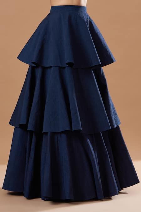 Shop Blue Lotus Design Blue Silk Embroidery Sweetheart Neck Blouse And Lehenga Set Online at Aza Fashions Shop_Blue Lotus Design_Blue Silk Embroidery Sweetheart Neck Blouse And Lehenga Set _Online_at_Aza_Fashions