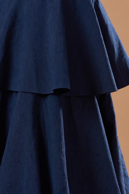 Blue Lotus Design Blue Silk Embroidery Sweetheart Neck Blouse And Lehenga Set at Aza Fashions Blue Lotus Design_Blue Silk Embroidery Sweetheart Neck Blouse And Lehenga Set _at_Aza_Fashions