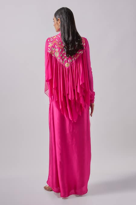 Blue Lotus Design Embroidered Top & Skirt Set 