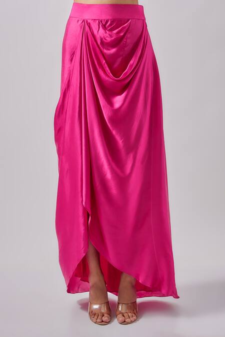 Buy_Blue Lotus Design_Fuchsia Silk Embroidery Bandeau Neck Top And Skirt Set _Online_at_Aza_Fashions