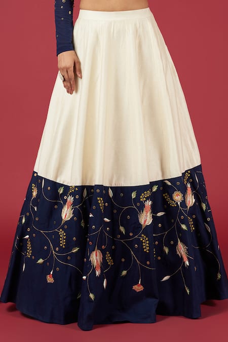 Buy Blue Lotus Design Blue Handloom Cotton, Lycra, Silk Sequins, Embroidery Round Blouse And Lehenga Set Online at Aza Fashions Buy_Blue Lotus Design_Blue Handloom Cotton, Lycra, Silk Sequins, Embroidery Round Blouse And Lehenga Set _Online_at_Aza_Fashions