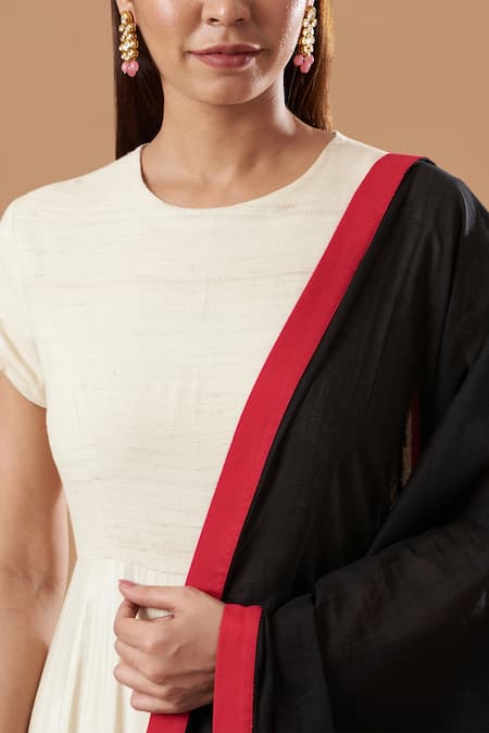 Blue Lotus Design Beige Cotton Round Neck Color Blocked Solid Anarkali With Dupatta Online at Aza Fashions Blue Lotus Design_Beige Cotton Round Neck Color Blocked Solid Anarkali With Dupatta _Online_at_Aza_Fashions