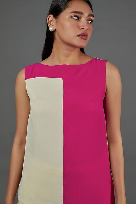Buy Blue Lotus Design Ivory Georgette Round Neck Colour Block Panel Top With Pant Online at Aza Fashions Buy_Blue Lotus Design_Ivory Georgette Round Neck Colour Block Panel Top With Pant _Online_at_Aza_Fashions