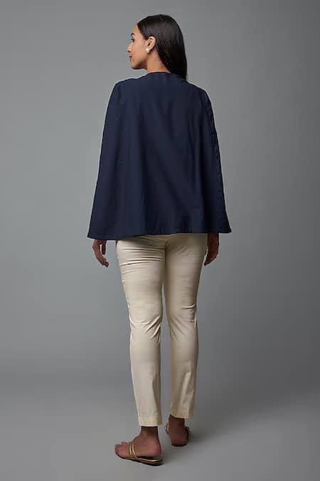 Shop Blue Lotus Design Blue , Satin Round Neck Solid Cape Sleeve Top With Pant at Aza Fashions Shop_Blue Lotus Design_Blue , Satin Round Neck Solid Cape Sleeve Top With Pant _at_Aza_Fashions