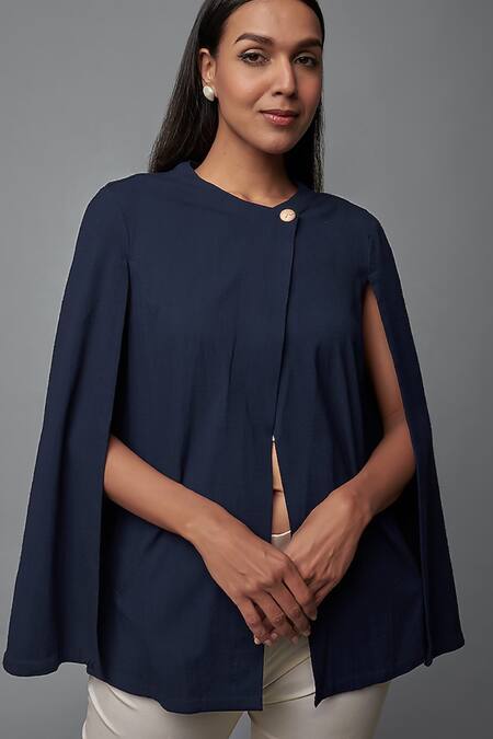 Buy Blue Lotus Design Blue , Satin Round Neck Solid Cape Sleeve Top With Pant Online at Aza Fashions Buy_Blue Lotus Design_Blue , Satin Round Neck Solid Cape Sleeve Top With Pant _Online_at_Aza_Fashions