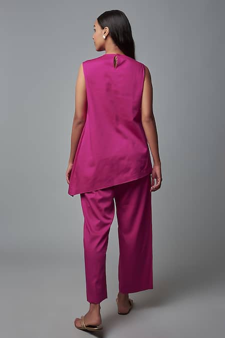 Shop Blue Lotus Design Pink Cotton Round Neck Solid Overlap Kurta With Pant at Aza Fashions Shop_Blue Lotus Design_Pink Cotton Round Neck Solid Overlap Kurta With Pant _at_Aza_Fashions