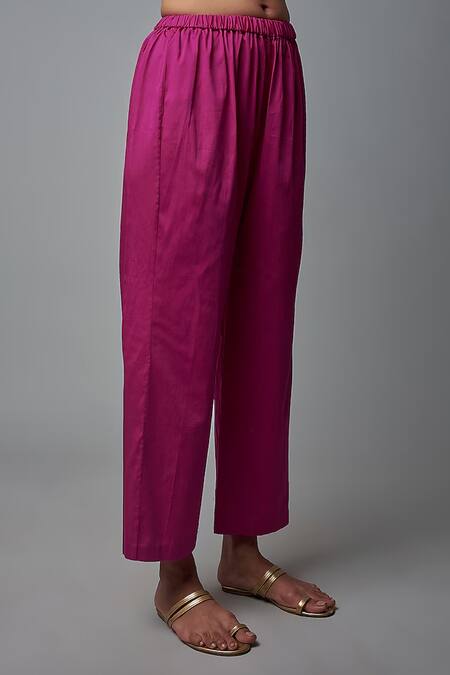 Buy Blue Lotus Design Pink Cotton Round Neck Solid Overlap Kurta With Pant Online at Aza Fashions Buy_Blue Lotus Design_Pink Cotton Round Neck Solid Overlap Kurta With Pant _Online_at_Aza_Fashions