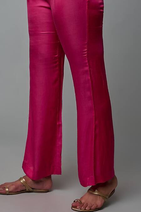 Buy Blue Lotus Design Pink Satin Bandeau Neck Solid Slit Kurta With Pant Online at Aza Fashions Buy_Blue Lotus Design_Pink Satin Bandeau Neck Solid Slit Kurta With Pant _Online_at_Aza_Fashions