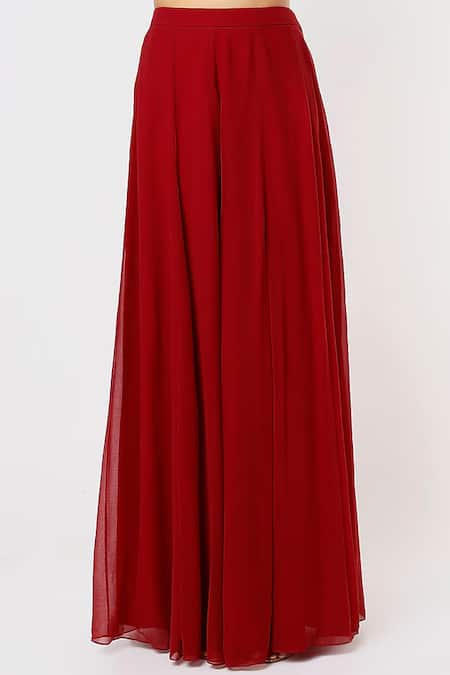 Blue Lotus Design Red Georgette Embroidery, Sequins Round Neck Embellished Border Cape Palazzo Set Online at Aza Fashions Blue Lotus Design_Red Georgette Embroidery, Sequins Round Neck Embellished Border Cape Palazzo Set _Online_at_Aza_Fashions