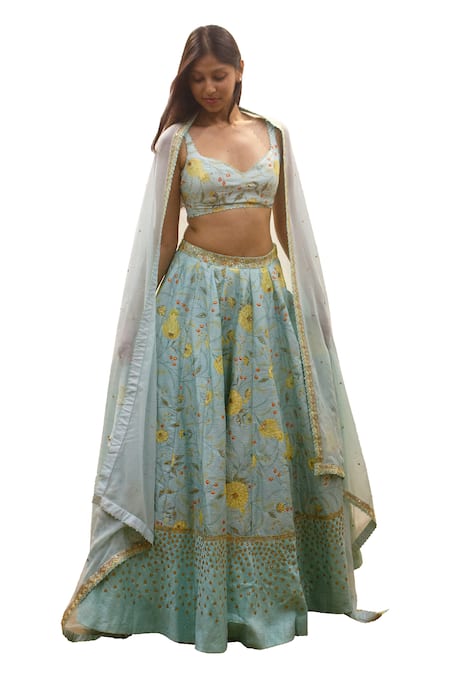 Blue Lotus Design Floral Print Lehenga Set 