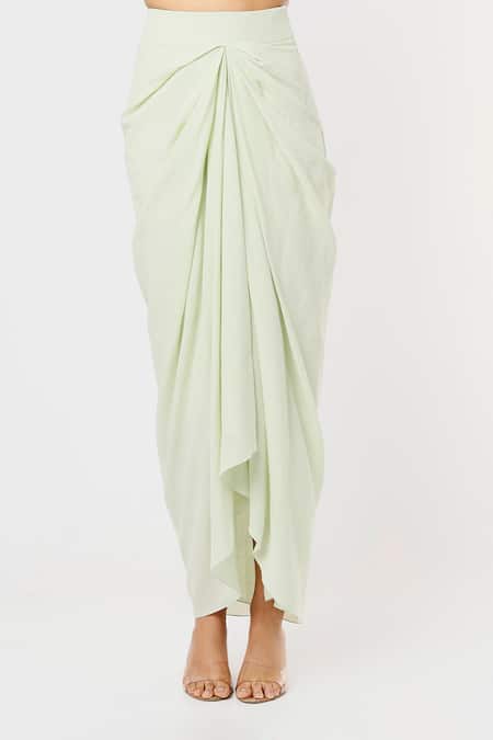 Blue Lotus Design Green Organza Embroidery, Sequins Round Neck Floral Cape Draped Skirt Set Online at Aza Fashions Blue Lotus Design_Green Organza Embroidery, Sequins Round Neck Floral Cape Draped Skirt Set _Online_at_Aza_Fashions