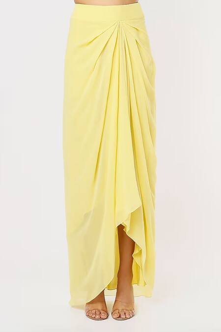 Blue Lotus Design Yellow Organza Embroidery, Sequins Round Floral Border Cape Draped Skirt Set Online at Aza Fashions Blue Lotus Design_Yellow Organza Embroidery, Sequins Round Floral Border Cape Draped Skirt Set _Online_at_Aza_Fashions