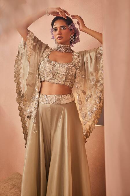 Sachkiran Bimbra Noor Gul Embroidered Cape Palazzo Set 