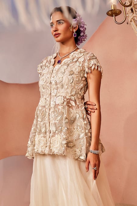 Sachkiran Bimbra Gullista Embroidered Short Anarkali Palazzo Set 