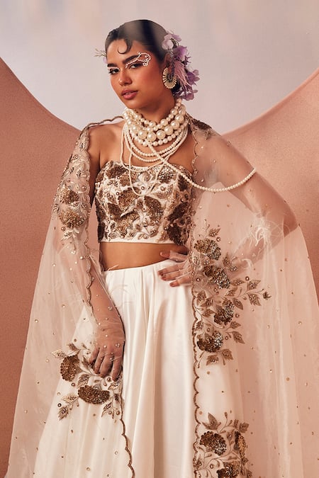 Sachkiran Bimbra Off Shoulder Embroidered Lehenga Set 