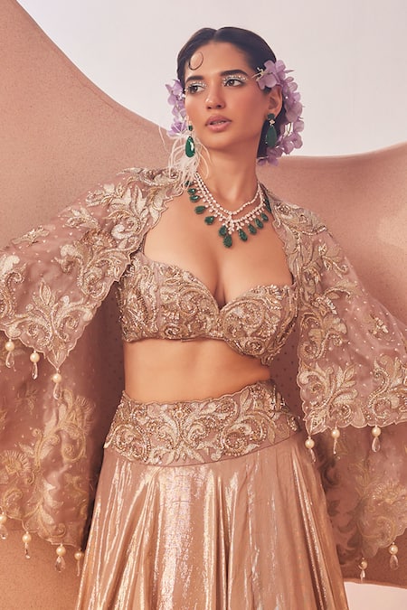 Sachkiran Bimbra Ambrosia Embroidered Cape Lehenga Set 