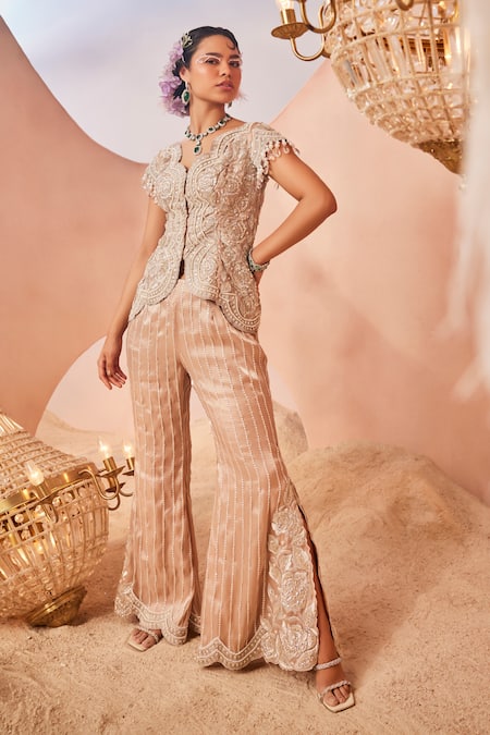 Sachkiran Bimbra Phool Gul Embroidered Jacket With Bell Bottom Pant 