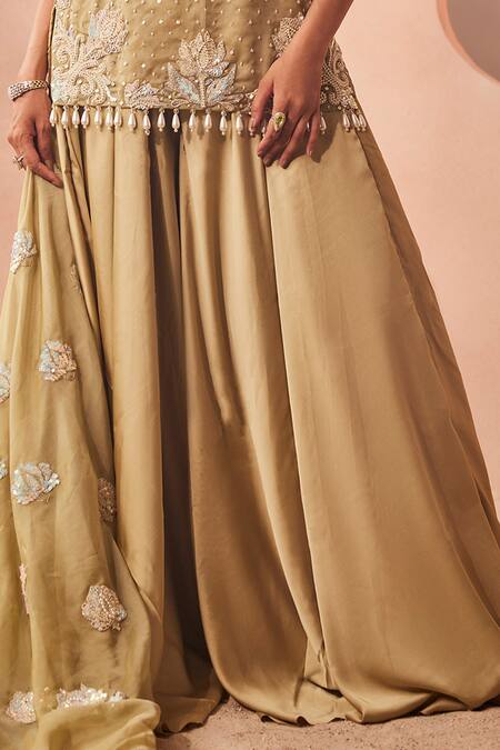 Buy_Sachkiran Bimbra_Green Organza, Satin Cut Work, Embroidery, Padma Bloom Kurta Sharara Set _Online_at_Aza_Fashions