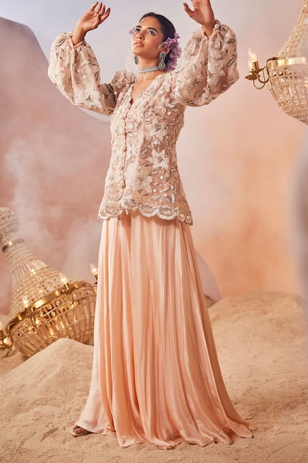 Sachkiran Bimbra Lily Garden Embroidered Short Kurta With Sharara 