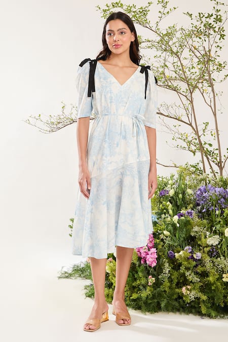 Meadow Toile De Jouy Print Asymmetric Dress 