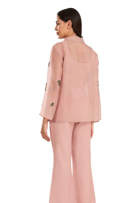Buy Meadow Pink Silk, Cotton, Organza Embroidery Collared Floral Hand Jacket Online at Aza Fashions Buy_Meadow_Pink Silk, Cotton, Organza Embroidery Collared Floral Hand Jacket _Online_at_Aza_Fashions