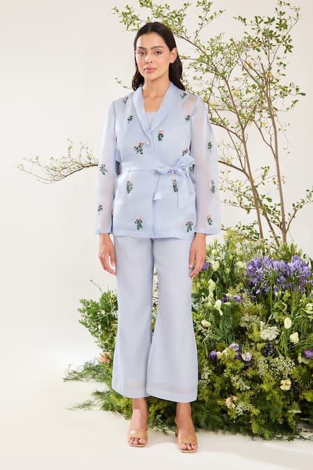 Meadow Flower Vine Hand Embroidered Jacket & Pant Set 