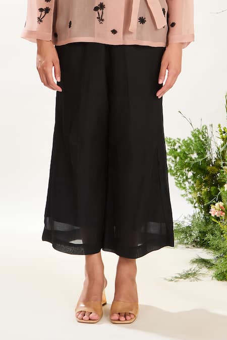 Buy_Meadow_Pink Silk, Cotton, Organza Beads Collared Floret Embroidered Jacket Pant Set _Online_at_Aza_Fashions