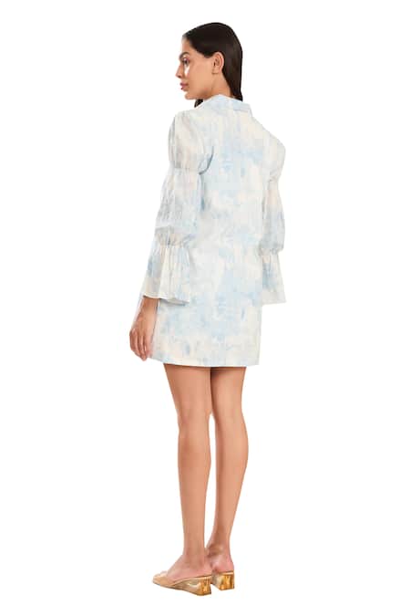 Meadow Blue Cotton Collared Toile De Jouy Print Dress Online at Aza Fashions Meadow_Blue Cotton Collared Toile De Jouy Print Dress _Online_at_Aza_Fashions