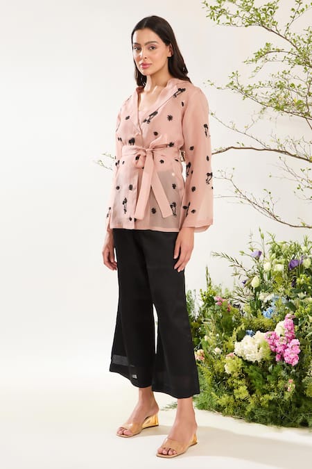 Meadow Pink Silk, Cotton, Organza Embroidery Collared Floret Jacket Online at Aza Fashions Meadow_Pink Silk, Cotton, Organza Embroidery Collared Floret Jacket _Online_at_Aza_Fashions