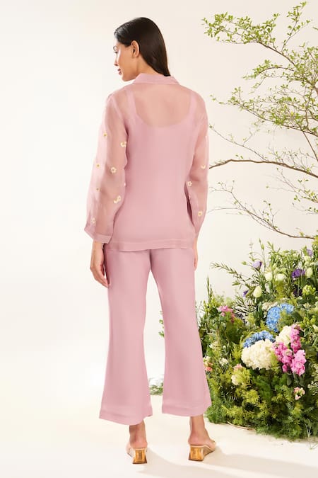 Shop Meadow Purple Silk, Cotton, Organza Embroidery Collared Daisy Shirt at Aza Fashions Shop_Meadow_Purple Silk, Cotton, Organza Embroidery Collared Daisy Shirt _at_Aza_Fashions