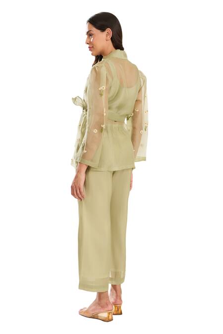Buy Meadow Green , Cotton, Organza Embroidery V-neck Floral Hand Jacket Online at Aza Fashions Buy_Meadow_Green , Cotton, Organza Embroidery V-neck Floral Hand Jacket _Online_at_Aza_Fashions