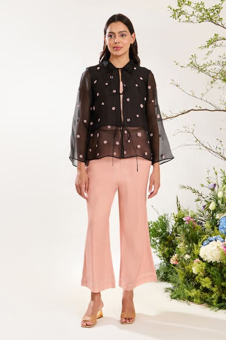 Meadow Sheer Floral Hand Embroidered Jacket Pant Set 