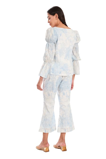 Buy_Meadow_Blue Cotton Round Neck Botanical Print Top And Pant Set 