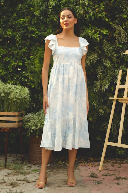 Meadow Botanic Print Midi Dress 