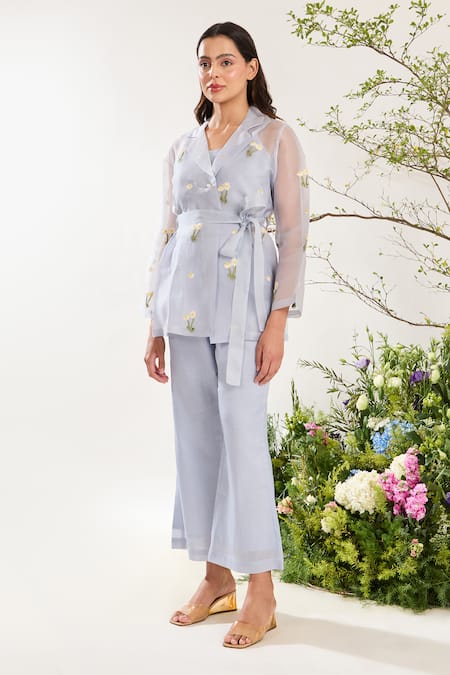 Meadow Floral Hand Embroidered Jacket & Pant Set 